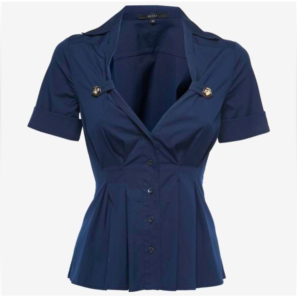Gucci Navy Blue Button-Up Top